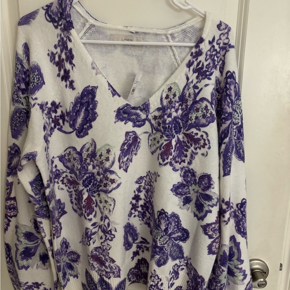 LOFT White and Purple Floral Knit Sweater - Picture 3 of 3